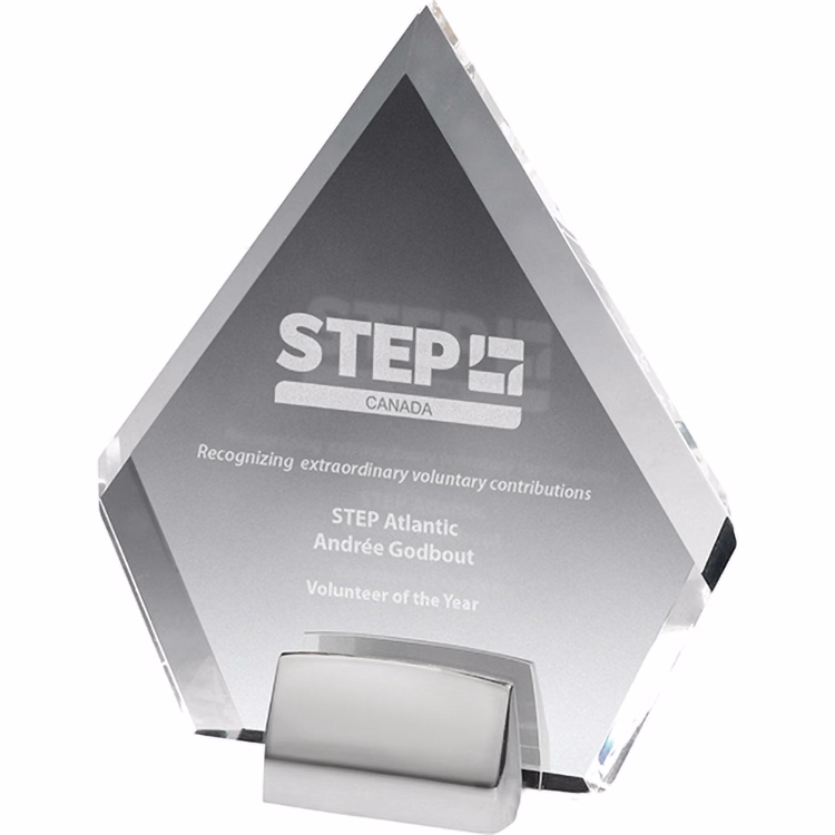 Chrome Base Clear Acrylic Diamond Award (6'x 7"x 3/4") Laser Engraved