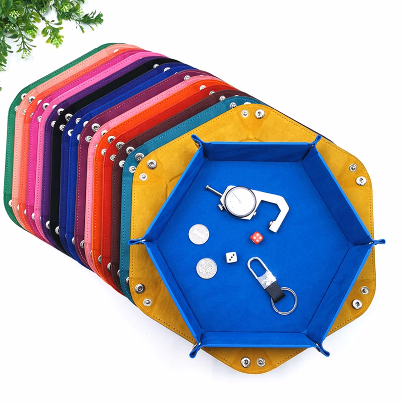 PU Leather Collapsible Desk Sundries Storage Tray