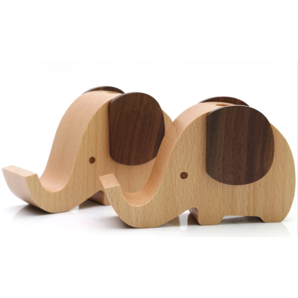 Elephant Wooden Pen Cup With Phone Holder 1
