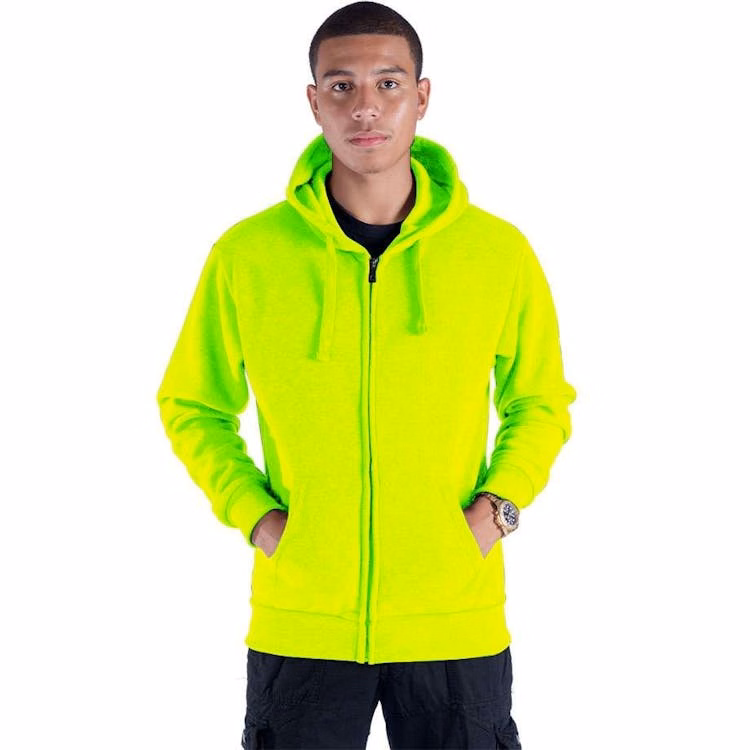 Men's Fleece Full Zip Hoodies - Size Large Safety Yellow