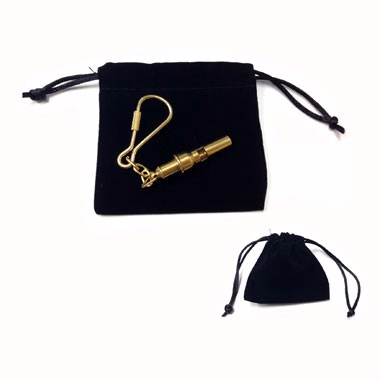 Mini Whistle Keychain in velveteen pouch