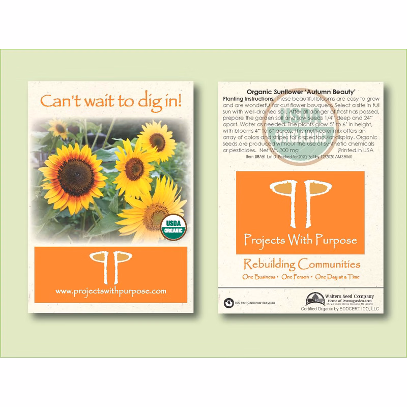 Organic Sunflower Autumn Beauty Seed Packet -Standard Size 3.25" x 4.5"