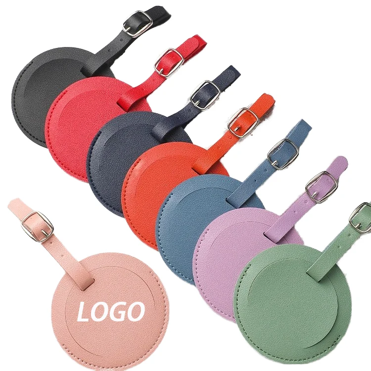 Circular PU leather luggage tag 1