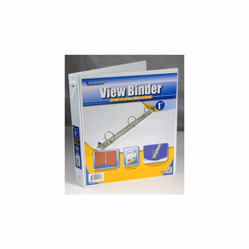 1" 3-Ring View Binder - White Interior Pockets