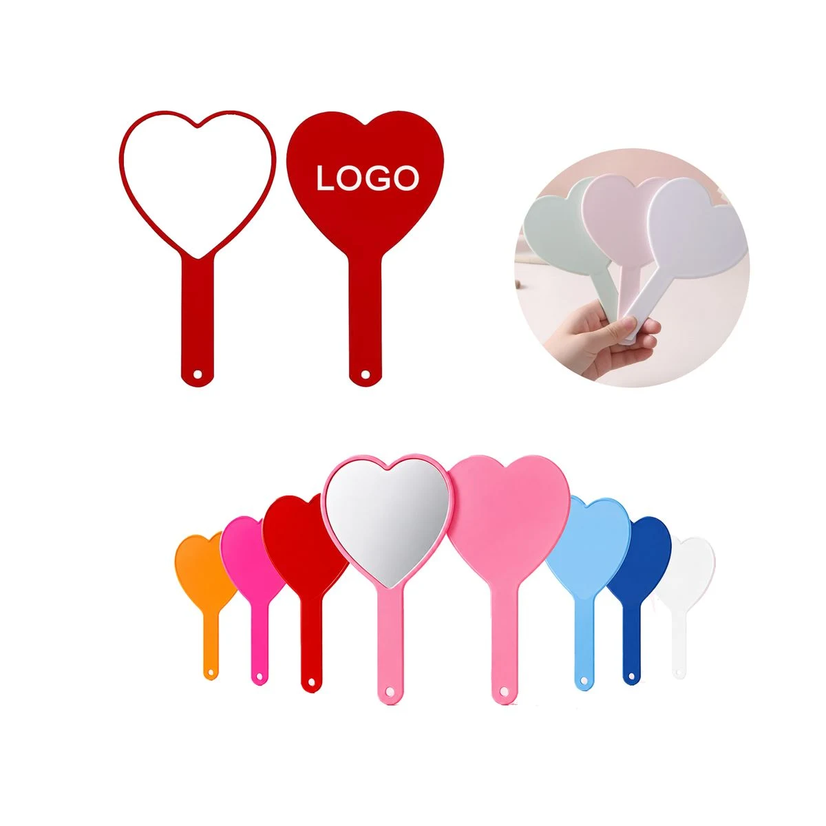 HD Makeup Portable Touch-Up Mirror with Heart-Shaped Handle 1