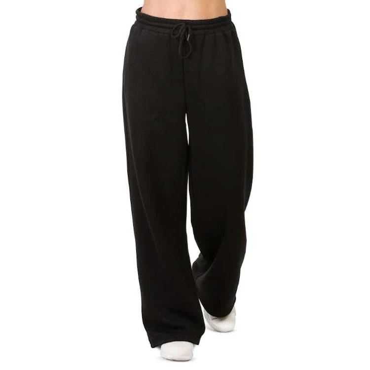 Ladies Fleece Wide-Leg Sweatpants (M Black) 1