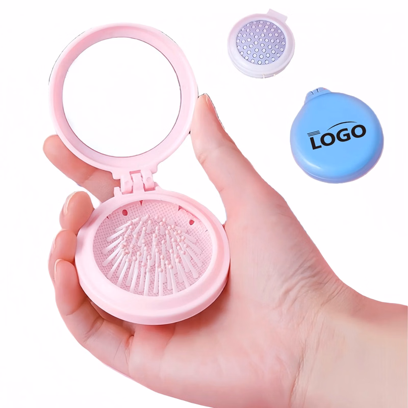 Travel-Friendly Folding Hairbrush Comb Massager Mirror