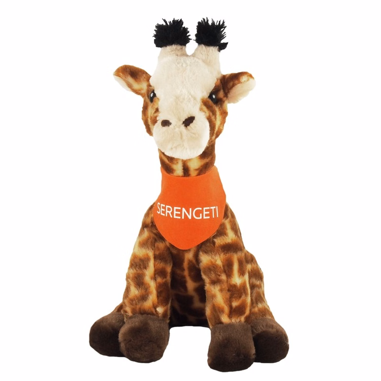 15" Giraffe with orange bandana and one color imprint