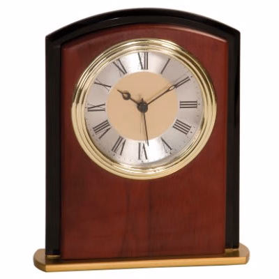 6 1/2" Mahogany/Black/Gold Mahogony Finish Square Arch Clock