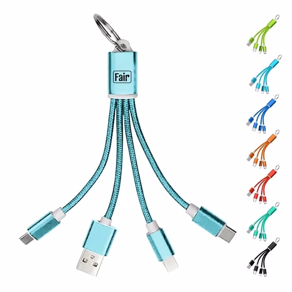 Custom 3 in 1 Light Up USB Charging Cable with Keychain — Mobile Device Promo