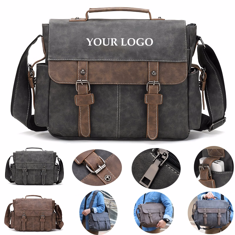 PU Leather Men'S Messenger Waterproof Bag