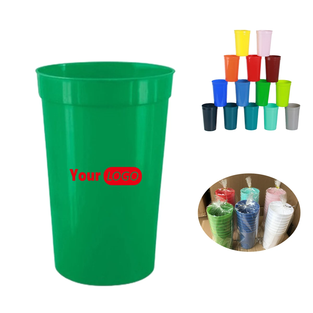 16 oz Reusable Plastic Multi-Color Stadium Cup 1