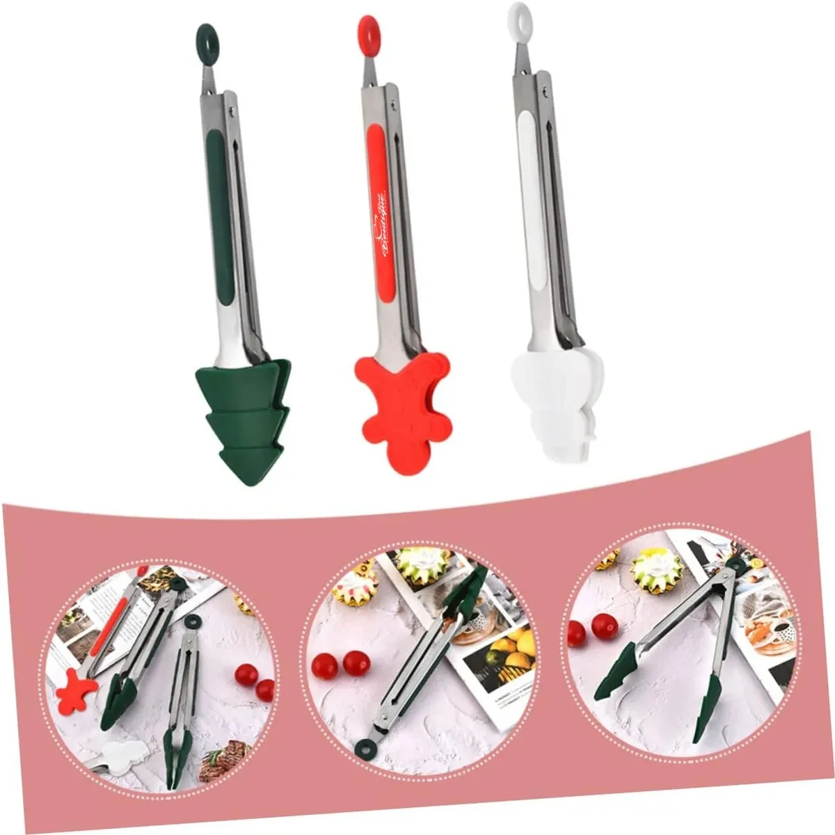 Christmas Style Stainless Steel Kitchen Tongs 1