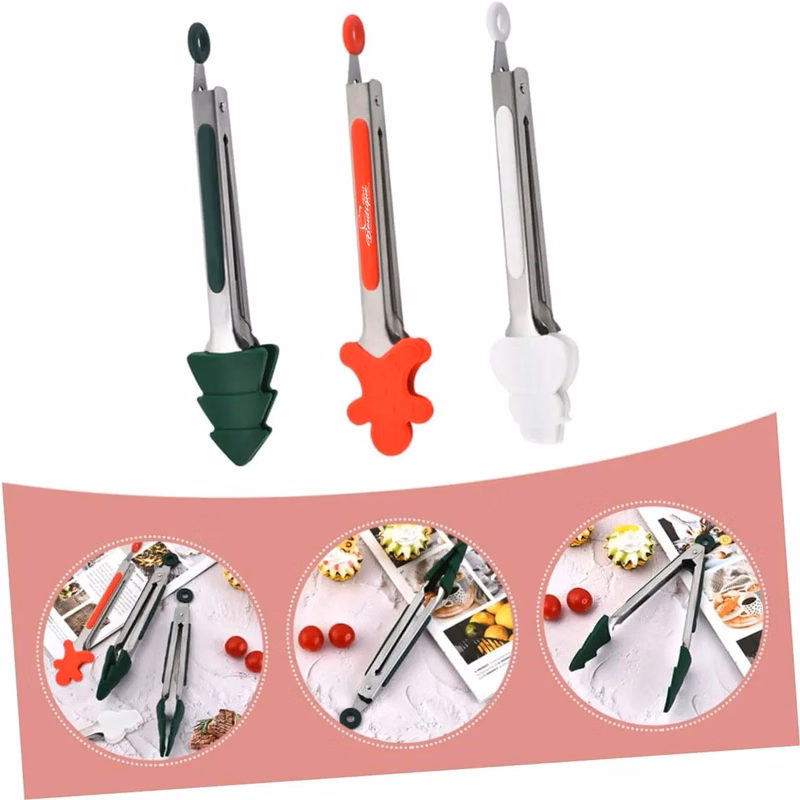 Christmas Style Stainless Steel Kitchen Tongs