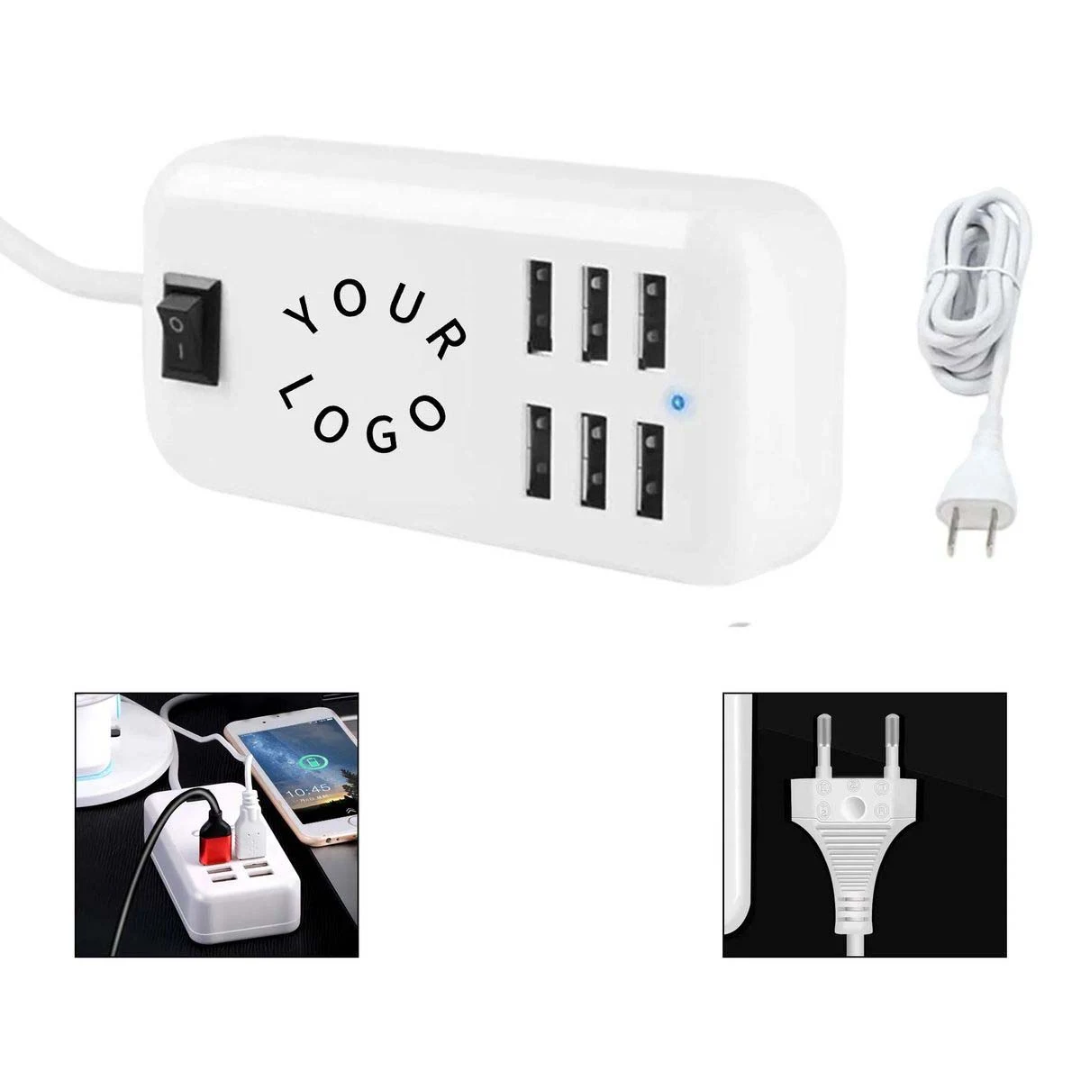 Compact USB Charging Hub with 6 Ports and Long Cable 1