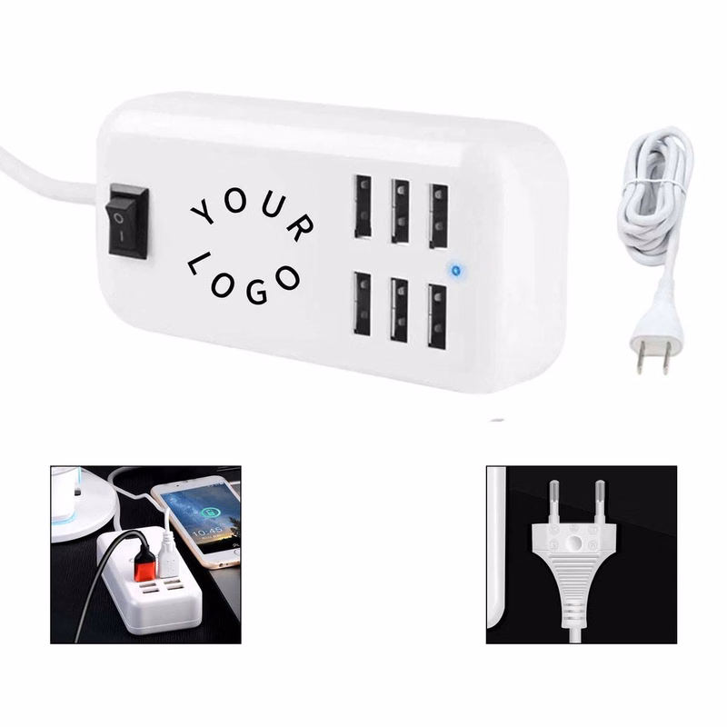 Compact USB Charging Hub with 6 Ports and Long Cable