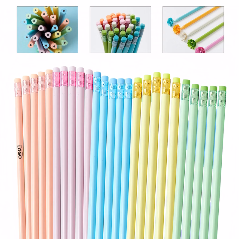 Custom Triangular HB Pencil With Eraser In Pastel Colors