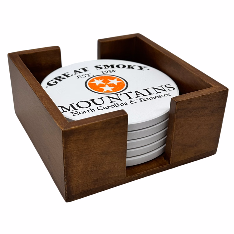 Walnut Finish Wooden 5 Coaster Holder Sets