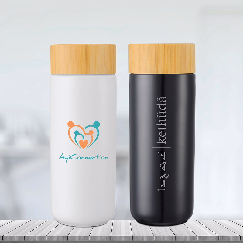 DANUBE - 10 OZ DOUBLE WALL CERAMIC BOTTLE WITH BAMBOO LID