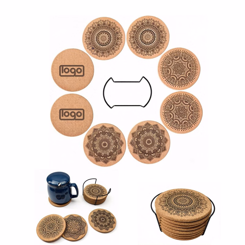8-Piece Floral Cork Coaster Set