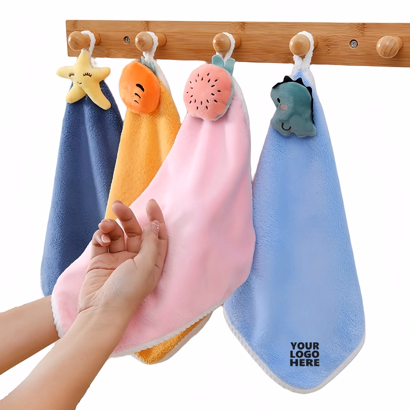 Adorable Cartoon Coral Fleece Hand Towel With Plush Topper