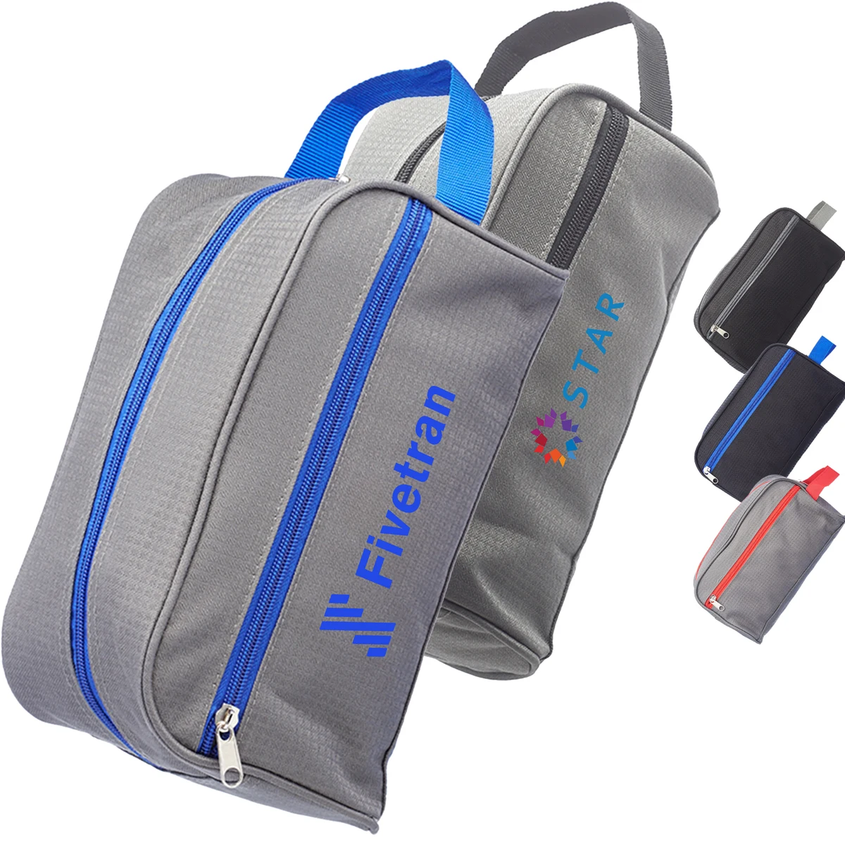 Two-Tone Travel Toiletry Bag with Colored Handle & Zipper 1