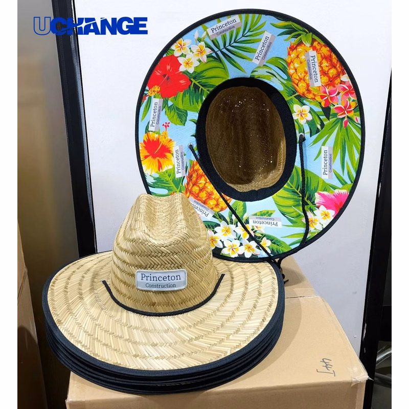 Woven Straw Lifeguard-Style Hat with Patch for Outdoor Use