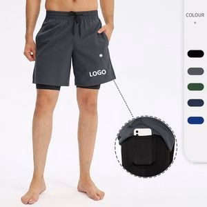 Men 2-In-1 STeal Greenth Gym Yoga Outdoor Sports Shorts