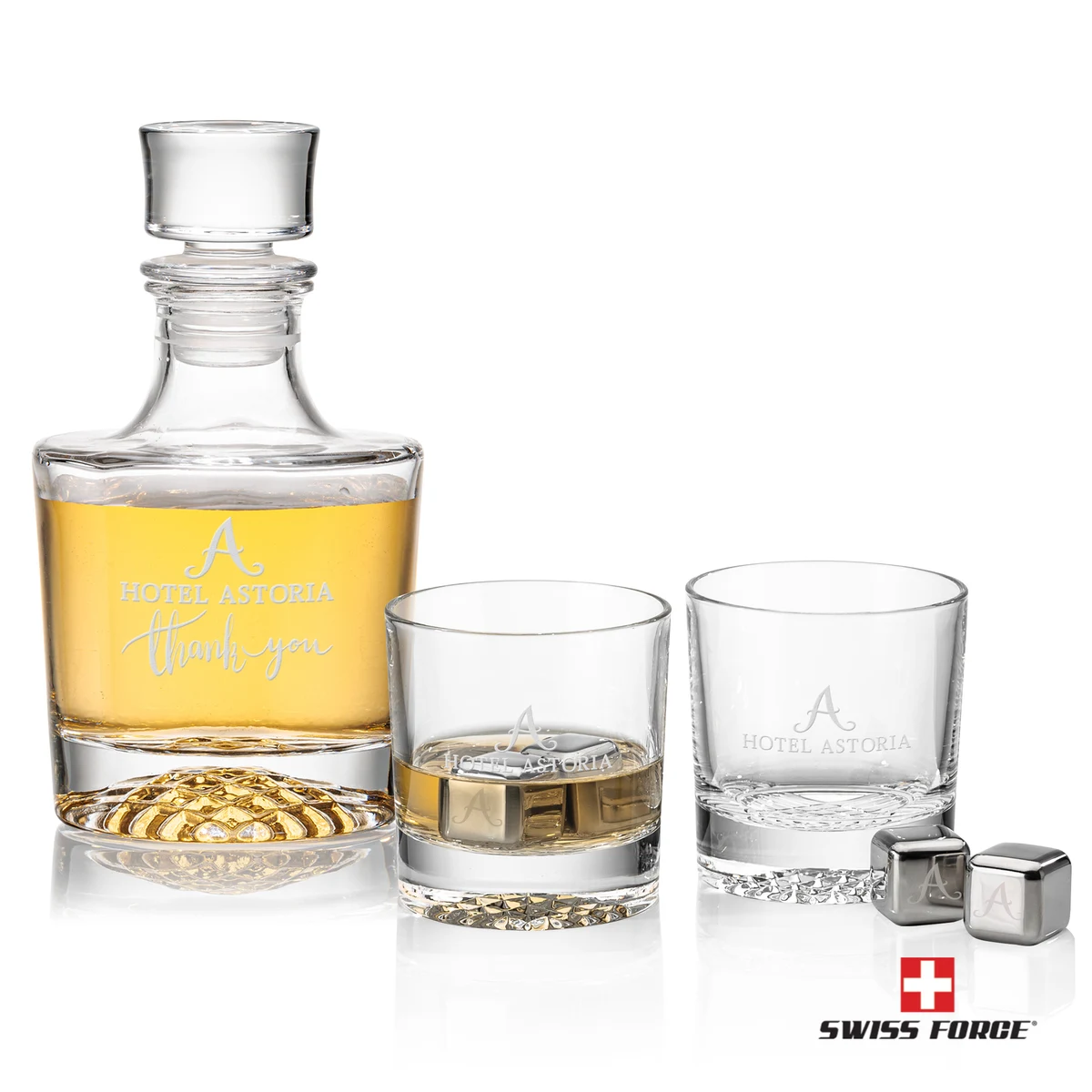 Buxton Decanter Set & Ice Cubes, custom bottle opener with logo imprint 1