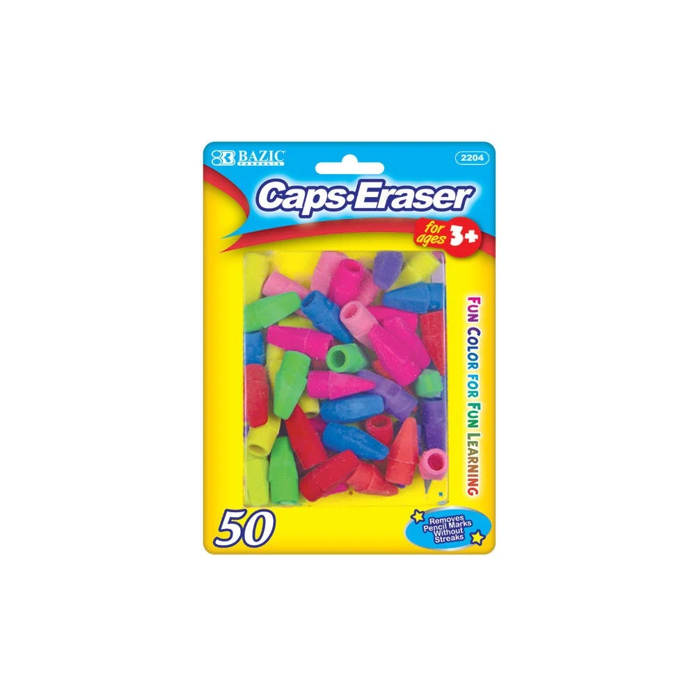 Pencil Caps Erasers - 50 Pack Neon Colors 1