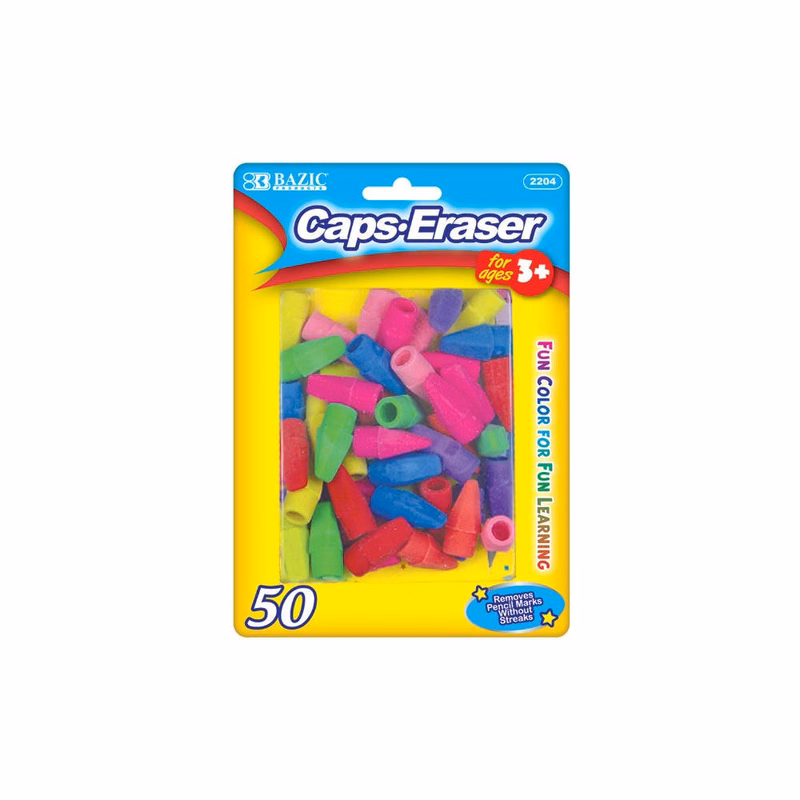 Pencil Caps Erasers -  50 Pack Neon Colors