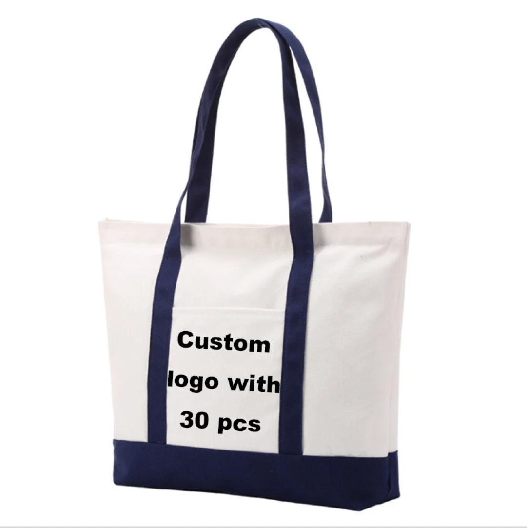 Top Zippered Canvas Striped Beach Bag 1