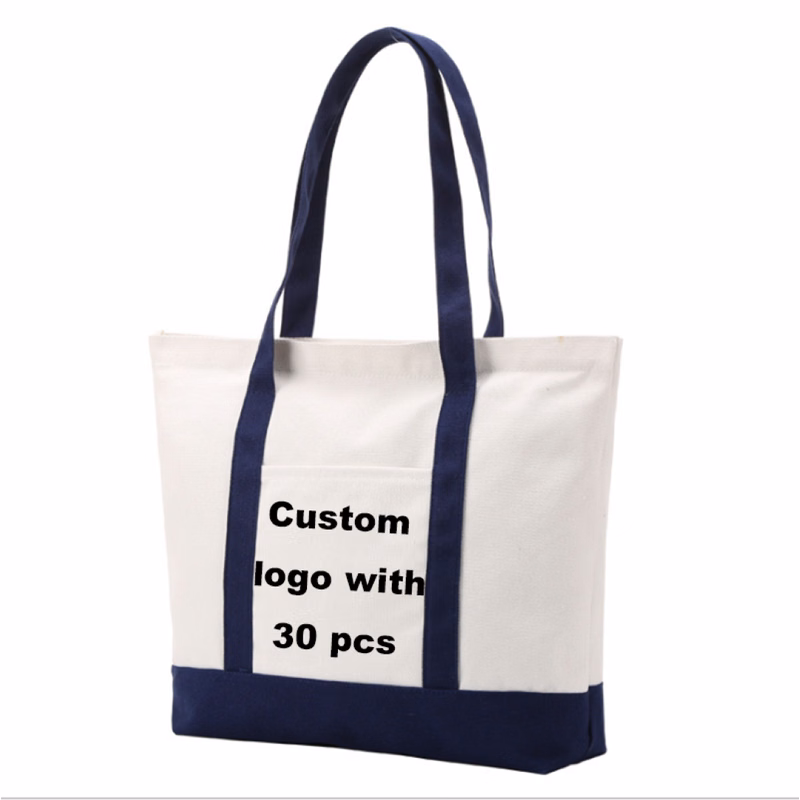 Top Zippered Canvas Striped Beach Bag
