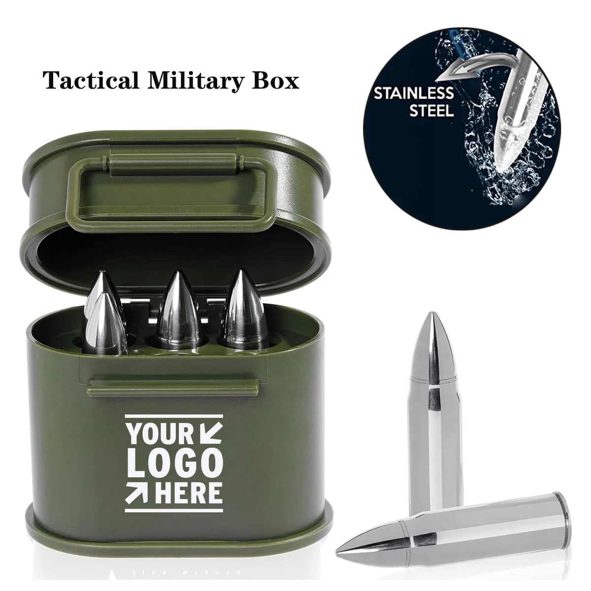 Exclusive Set of 6 Whiskey Ice Cubes Stones in Tactical Military Box 1