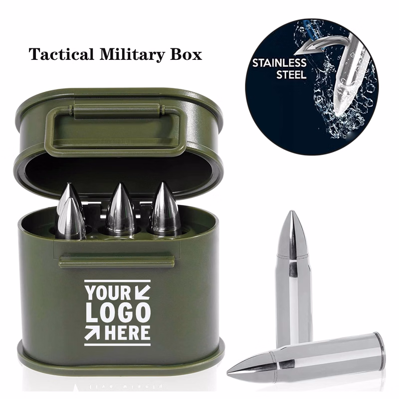 Exclusive Set of 6 Whiskey Ice Cubes Stones in Tactical Military Box