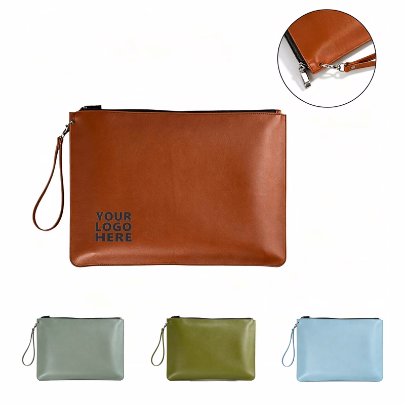 Portable PU Document Zipper Pouch For Office Storage