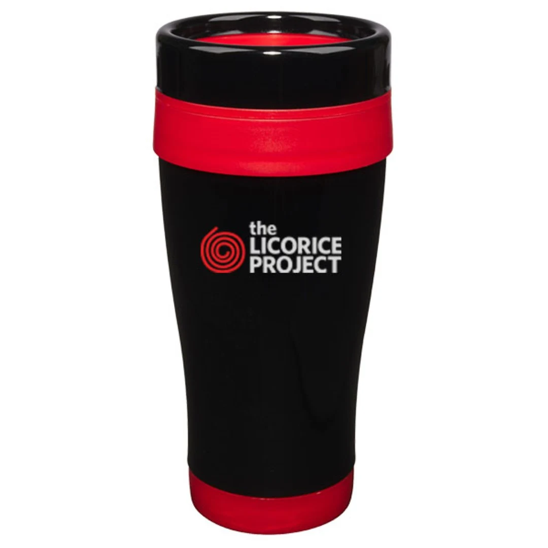 14 oz Formula Seven Stainless Steel Travel Mug with Black Lid And Red Accents 1