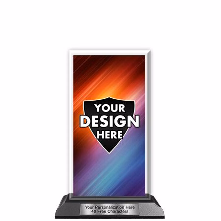 Acrylic Trophy: 6" Tower, (Custom Design), Wood Ba