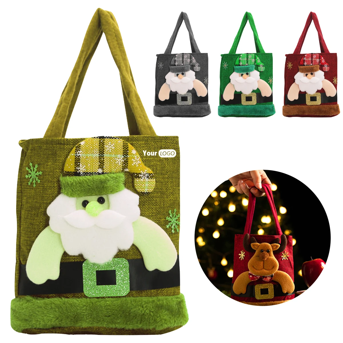 Jute Santa Claus Christmas Gift Bag For Holiday Decorations, custom tote bag with logo imprint 1
