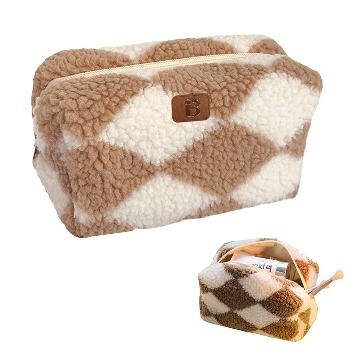 Lambswool Checkerboard Travel Makeup Bag, custom luggage with logo imprint 1