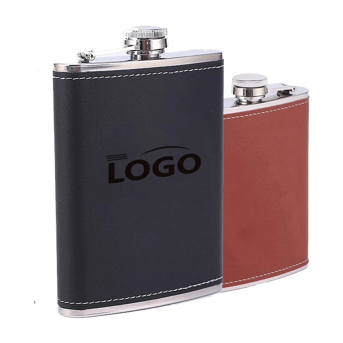 Stainless Steel Hip Flask with Eco Faux Leather Wrap Whiskey 1