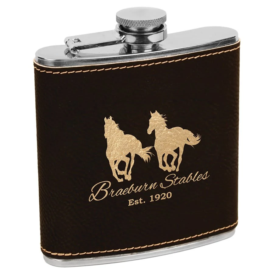 6 oz. Black/Gold Leatherette Stainless Steel Flask 1