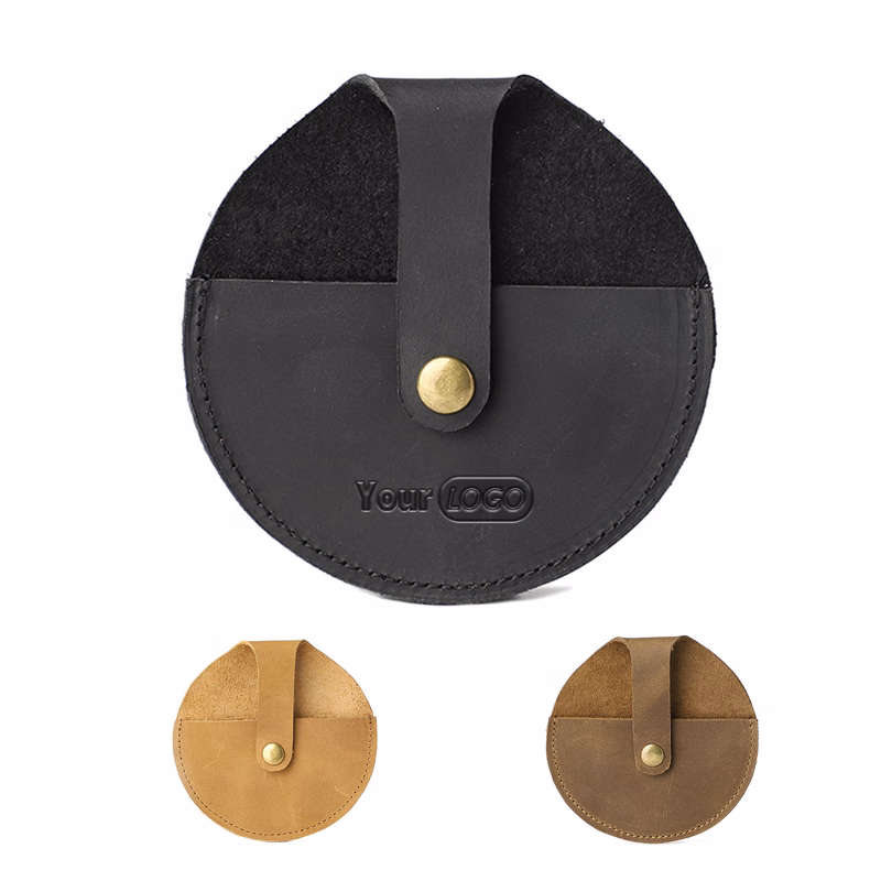 Genuine Leather Round vintage coin storage bag
