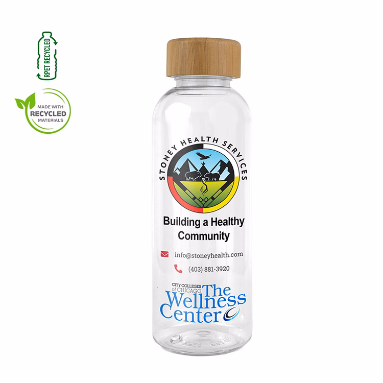 "CLEARLY FLOW" 16 oz Recycled RPET Bottle With Bamboo Cap