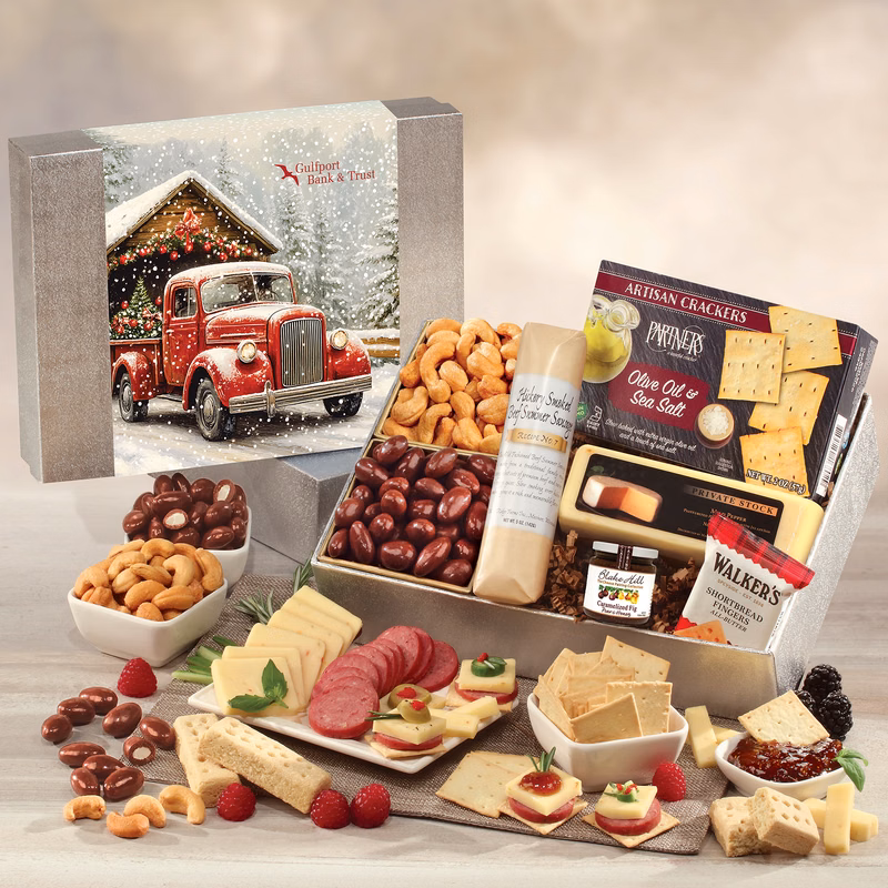 Shelf Stable Snacking Smorgasbord with Red Truck on Bridge Sleeve