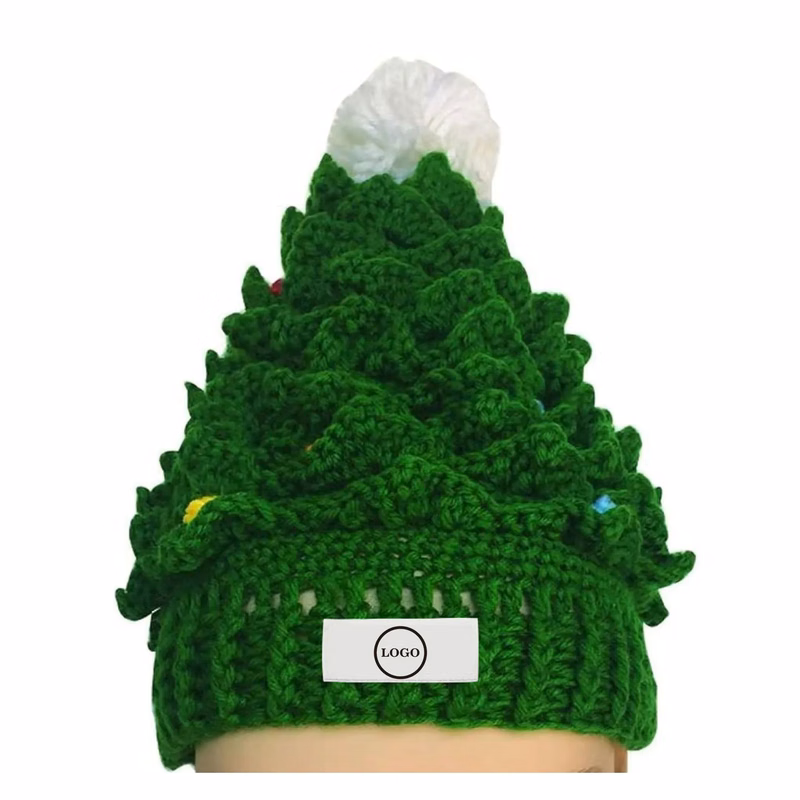 Christmas Tree Crochet Hat with Pom-Pom