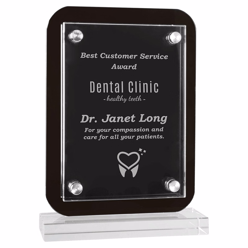 5 1/2" x 7 3/4" Black Floating Glass Standup Plaque