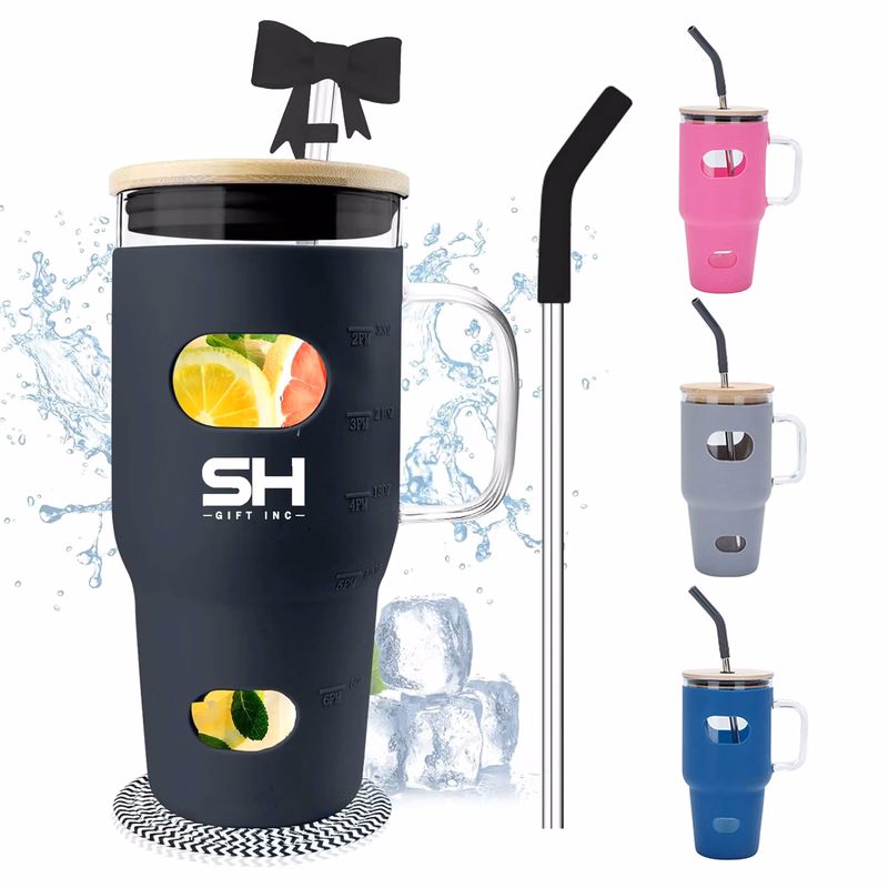 32 oz Glass Tumbler with Lid and Straw