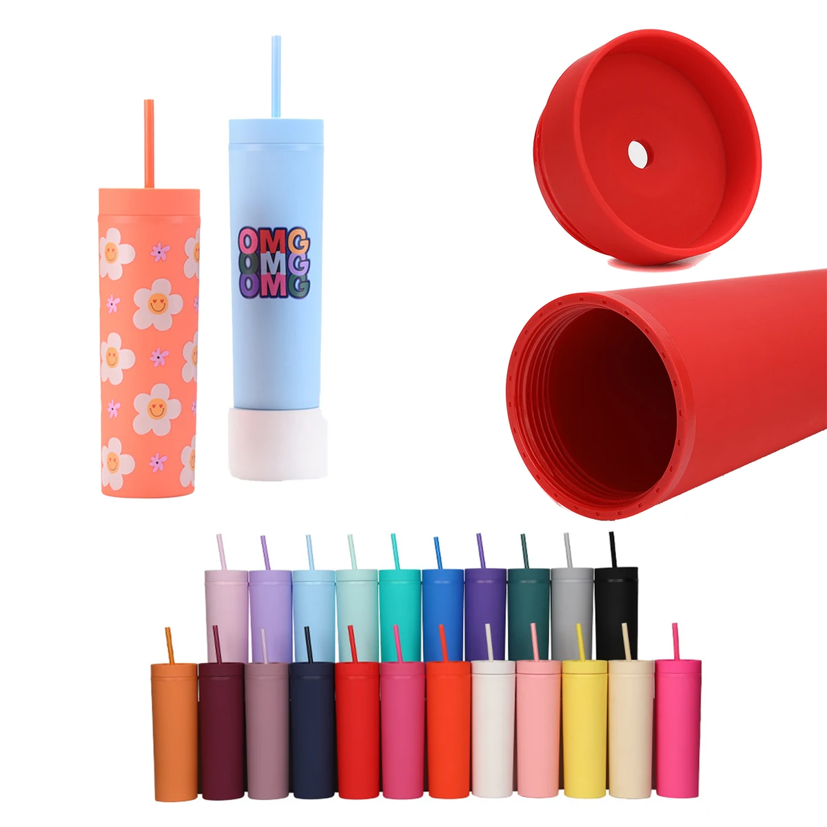 16oz Customized Simple Double-Layer Straight-Body Straw Cup 1