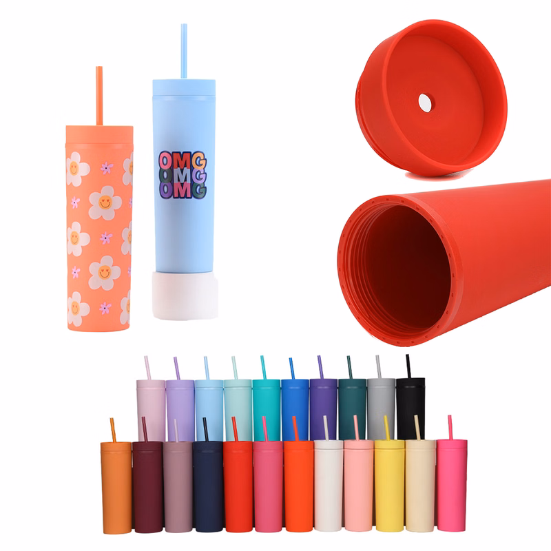 16oz Customized Simple Double-Layer Straight-Body Straw Cup